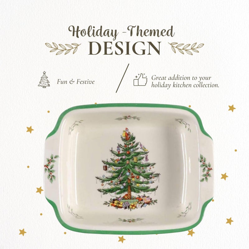 Spode Christmas Tree Rectangular Handled Dish (9" x 12") Baking & Seasonal Platters - Earthenware, Microwave & Dishwasher Safe - Festive Tableware for Holiday Entertaining & Christmas Dining - Image 4
